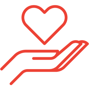 Red hand with heart icon